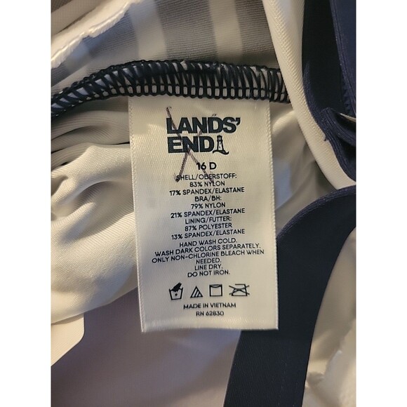 Lands End Navy Swim Top 16 D Stripes Removable Straps Bandeau Front Lined S942 - Picture 8 of 8